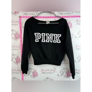 PINK Victoria's Secret sweater pull on black Cropped Sweatshirt with White Logo